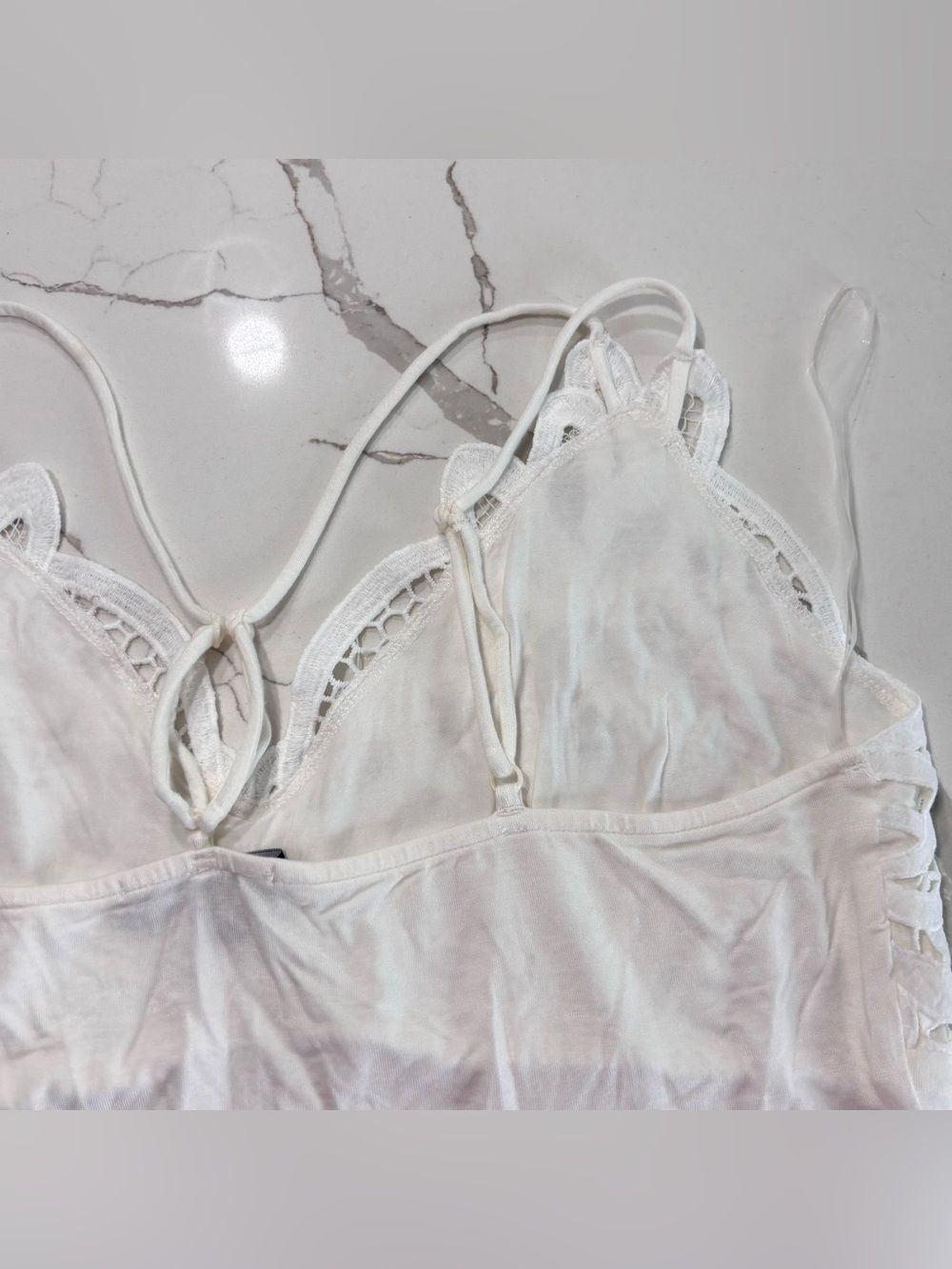 Boston Proper White Lace-Detail Double Adjustable Spaghetti Straps Tank Top L - Picture 9 of 15
